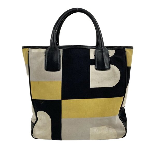 BALLY Busy B - Light gray Black Multi Canvas Leather Tote Bag - Picture 3 of 10